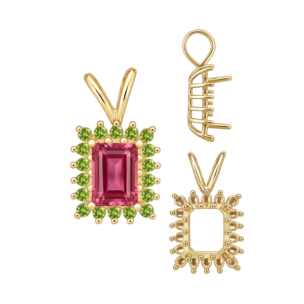 ITI NYC Emerald Shape Cluster Pendants (14-18 Side Stones | 6.00 x 4.00 mm - 10.00 x 8.00 mm)