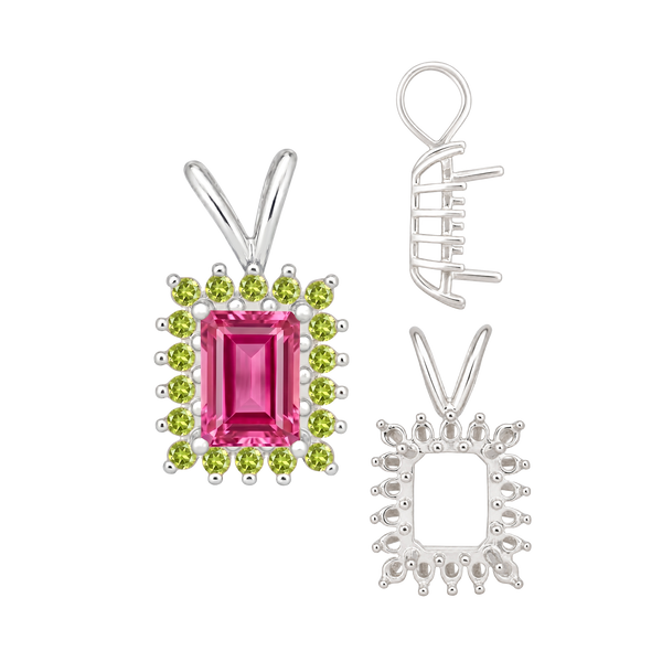 ITI NYC Emerald Shape Cluster Pendants (14-18 Side Stones | 6.00 x 4.00 mm - 10.00 x 8.00 mm)