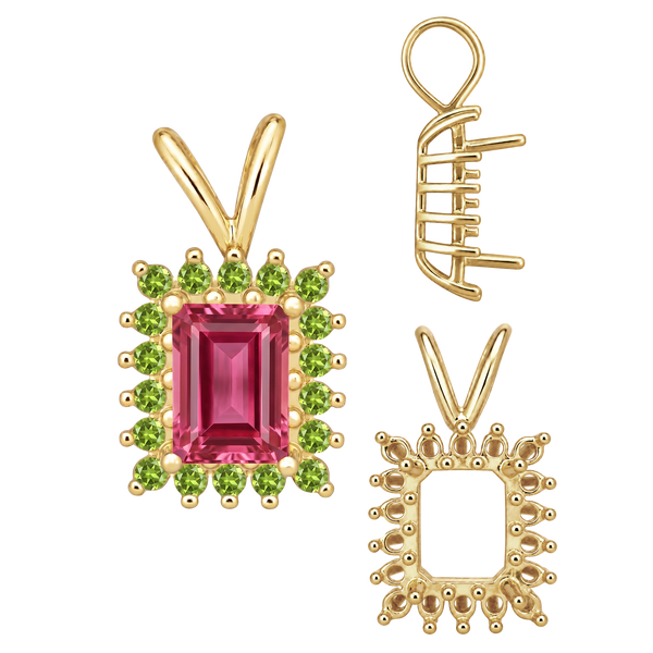 ITI NYC Emerald Shape Cluster Pendants (14-18 Side Stones | 6.00 x 4.00 mm - 10.00 x 8.00 mm)