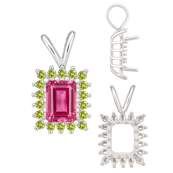 ITI NYC Emerald Shape Cluster Pendants (14-18 Side Stones | 6.00 x 4.00 mm - 10.00 x 8.00 mm)