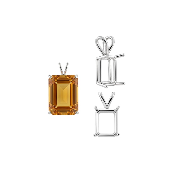 ITI NYC Emerald Shape Four Prong Double Wire Pendants in 14K Gold (4.00 x 3.00 mm - 30.00 x 20.00 mm)