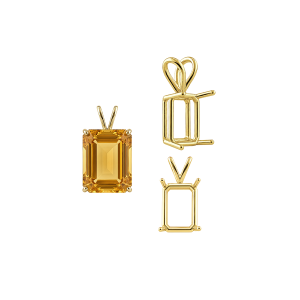 ITI NYC Emerald Shape Four Prong Double Wire Pendants in 14K Gold (4.00 x 3.00 mm - 30.00 x 20.00 mm)