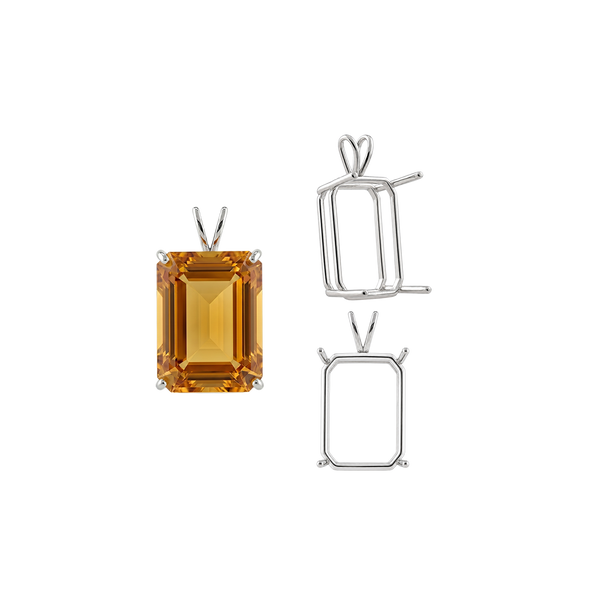 ITI NYC Emerald Shape Four Prong Double Wire Pendants in 14K Gold (4.00 x 3.00 mm - 30.00 x 20.00 mm)