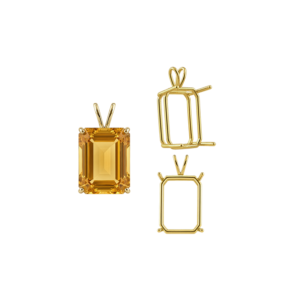 ITI NYC Emerald Shape Four Prong Double Wire Pendants in 14K Gold (4.00 x 3.00 mm - 30.00 x 20.00 mm)