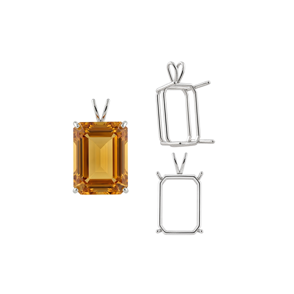 ITI NYC Emerald Shape Four Prong Double Wire Pendants in 14K Gold (4.00 x 3.00 mm - 30.00 x 20.00 mm)