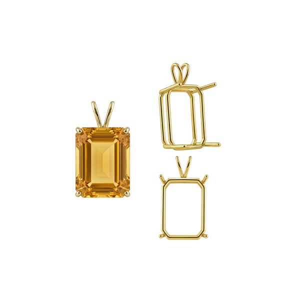 ITI NYC Emerald Shape Four Prong Double Wire Pendants in 14K Gold (4.00 x 3.00 mm - 30.00 x 20.00 mm)