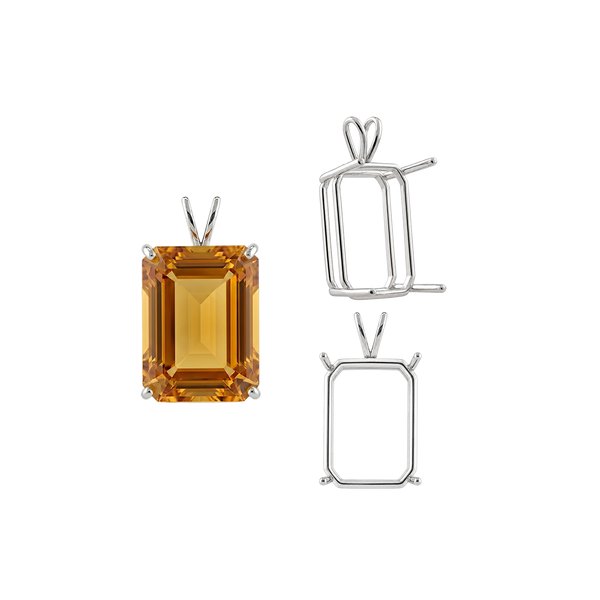 ITI NYC Emerald Shape Four Prong Double Wire Pendants in 14K Gold (4.00 x 3.00 mm - 30.00 x 20.00 mm)