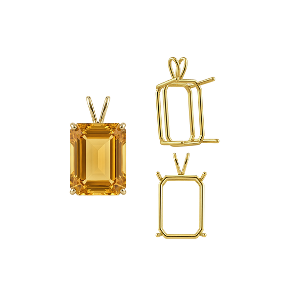 ITI NYC Emerald Shape Four Prong Double Wire Pendants in 14K Gold (4.00 x 3.00 mm - 30.00 x 20.00 mm)
