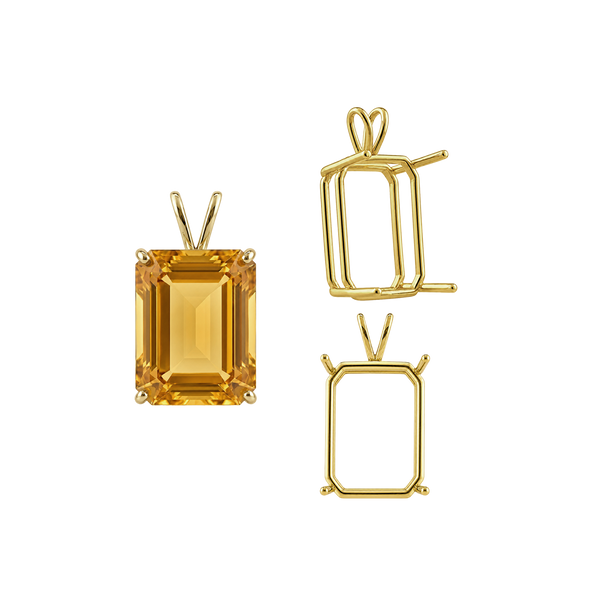 ITI NYC Emerald Shape Four Prong Double Wire Pendants in 14K Gold (4.00 x 3.00 mm - 30.00 x 20.00 mm)