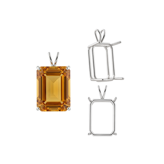 ITI NYC Emerald Shape Four Prong Double Wire Pendants in Sterling Silver (4.00 x 3.00 mm - 30.00 x 20.00 mm)