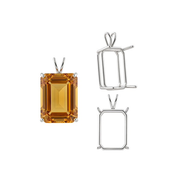 ITI NYC Emerald Shape Four Prong Double Wire Pendants in Sterling Silver (4.00 x 3.00 mm - 30.00 x 20.00 mm)