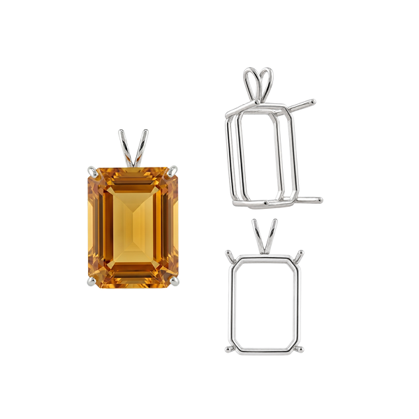 ITI NYC Emerald Shape Four Prong Double Wire Pendants in 14K Gold (4.00 x 3.00 mm - 30.00 x 20.00 mm)