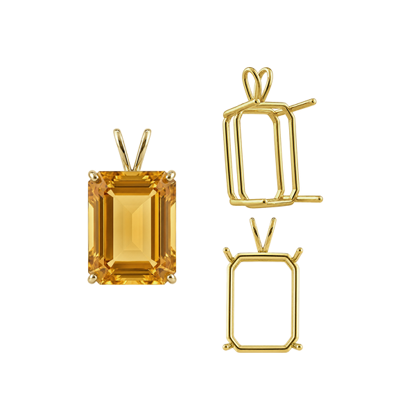 ITI NYC Emerald Shape Four Prong Double Wire Pendants in 14K Gold (4.00 x 3.00 mm - 30.00 x 20.00 mm)