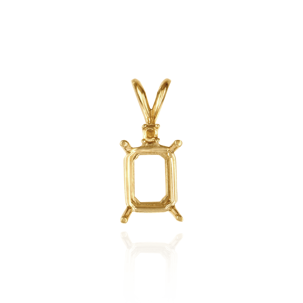 14K Gold ITI NYC Emerald Shape Four Prong Double Wire Pendants With 1 Accent in 14K Gold (6.00 x 4.00 mm - 14.00 x 10.00 mm)