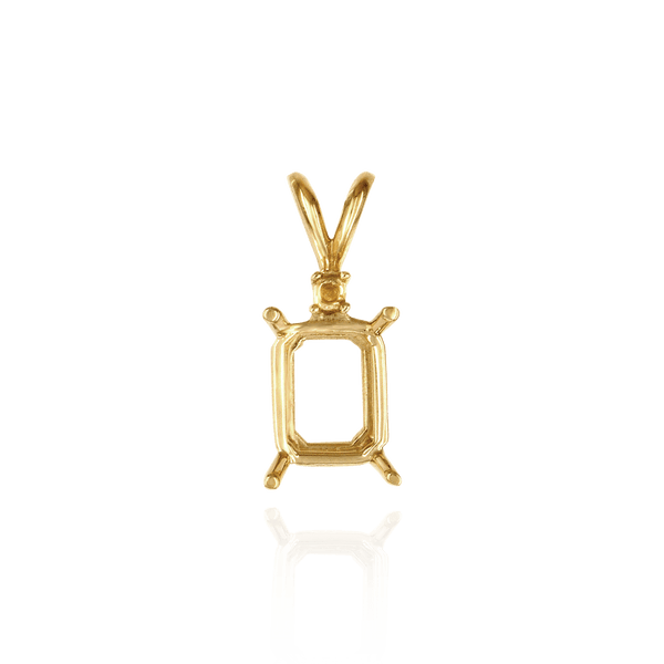 ITI NYC Emerald Shape Four Prong Double Wire Pendants With 1 Accent in 14K Gold (6.00 x 4.00 mm - 14.00 x 10.00 mm)