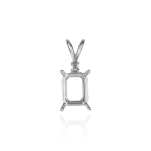 ITI NYC Emerald Shape Four Prong Double Wire Pendants With 1 Accent in 14K Gold (6.00 x 4.00 mm - 14.00 x 10.00 mm)