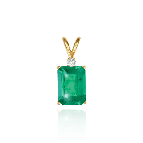 ITI NYC Emerald Shape Four Prong Double Wire Pendants With 1 Accent in 14K Gold (6.00 x 4.00 mm - 14.00 x 10.00 mm)