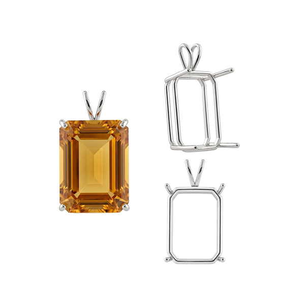 ITI NYC Emerald Shape Four Prong Double Wire Pendants in 14K Gold (4.00 x 3.00 mm - 30.00 x 20.00 mm)
