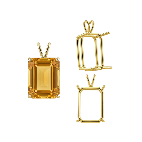 ITI NYC Emerald Shape Four Prong Double Wire Pendants in 14K Gold (4.00 x 3.00 mm - 30.00 x 20.00 mm)