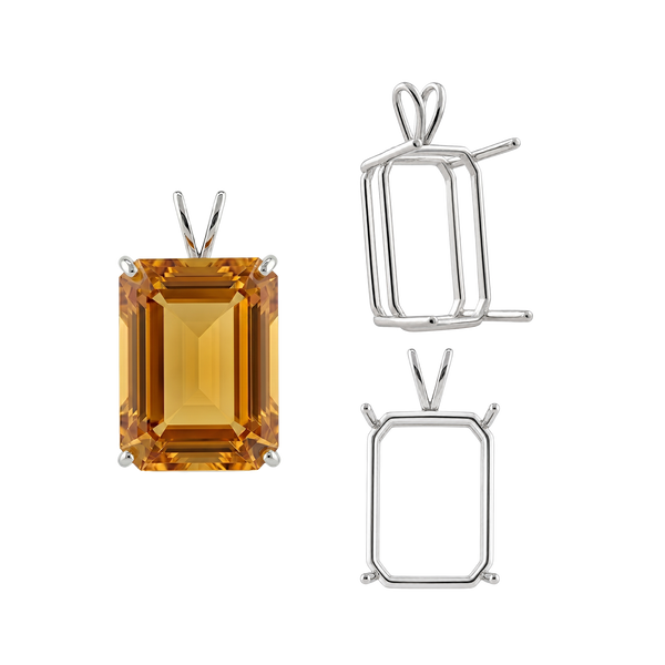 ITI NYC Emerald Shape Four Prong Double Wire Pendants in 14K Gold (4.00 x 3.00 mm - 30.00 x 20.00 mm)