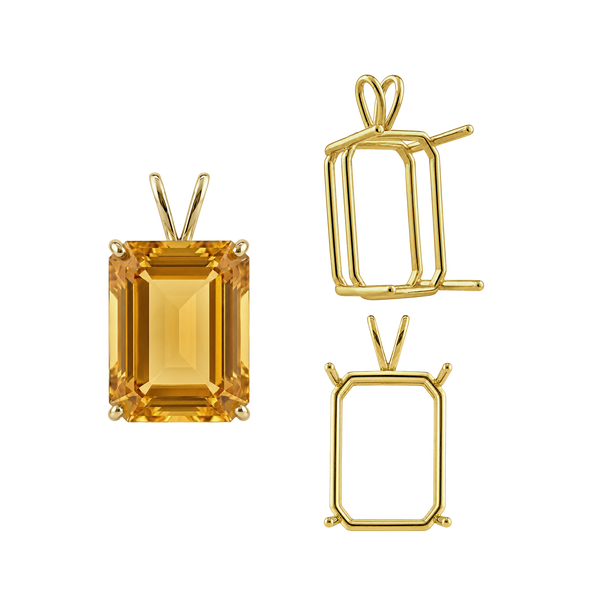 ITI NYC Emerald Shape Four Prong Double Wire Pendants in 14K Gold (4.00 x 3.00 mm - 30.00 x 20.00 mm)