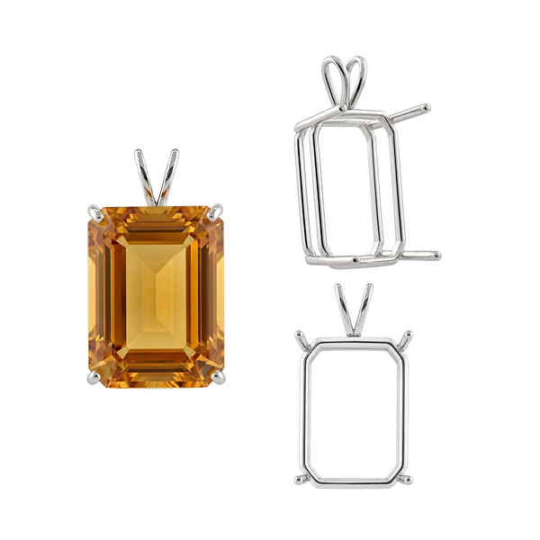ITI NYC Emerald Shape Four Prong Double Wire Pendants in 14K Gold (4.00 x 3.00 mm - 30.00 x 20.00 mm)