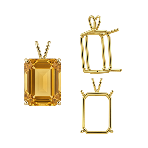 ITI NYC Emerald Shape Four Prong Double Wire Pendants in 14K Gold (4.00 x 3.00 mm - 30.00 x 20.00 mm)