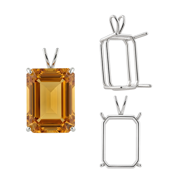 ITI NYC Emerald Shape Four Prong Double Wire Pendants in 14K Gold (4.00 x 3.00 mm - 30.00 x 20.00 mm)