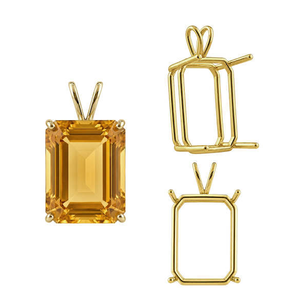 ITI NYC Emerald Shape Four Prong Double Wire Pendants in 14K Gold (4.00 x 3.00 mm - 30.00 x 20.00 mm)