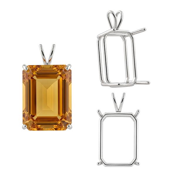 ITI NYC Emerald Shape Four Prong Double Wire Pendants in 14K Gold (4.00 x 3.00 mm - 30.00 x 20.00 mm)