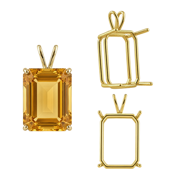 ITI NYC Emerald Shape Four Prong Double Wire Pendants in 14K Gold (4.00 x 3.00 mm - 30.00 x 20.00 mm)