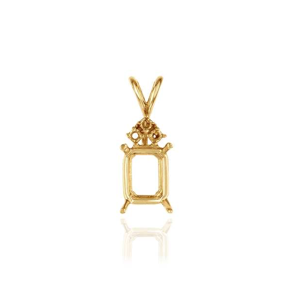 ITI NYC Emerald Shape Four Prong Double Wire Pendants With 3 Accents in 14K Gold (6.00 x 4.00 mm - 14.00 x 10.00 mm)