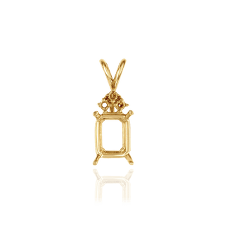 ITI NYC Emerald Shape Four Prong Double Wire Pendants With 3 Accents in 14K Gold (6.00 x 4.00 mm - 14.00 x 10.00 mm)