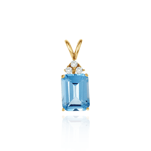 ITI NYC Emerald Shape Four Prong Double Wire Pendants With 3 Accents in 14K Gold (6.00 x 4.00 mm - 14.00 x 10.00 mm)
