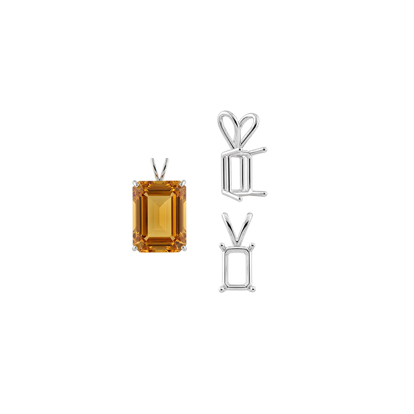 ITI NYC Emerald Shape Four Prong Double Wire Pendants in 14K Gold (4.00 x 3.00 mm - 30.00 x 20.00 mm)