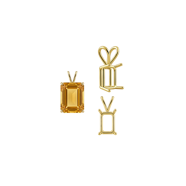 ITI NYC Emerald Shape Four Prong Double Wire Pendants in 14K Gold (4.00 x 3.00 mm - 30.00 x 20.00 mm)