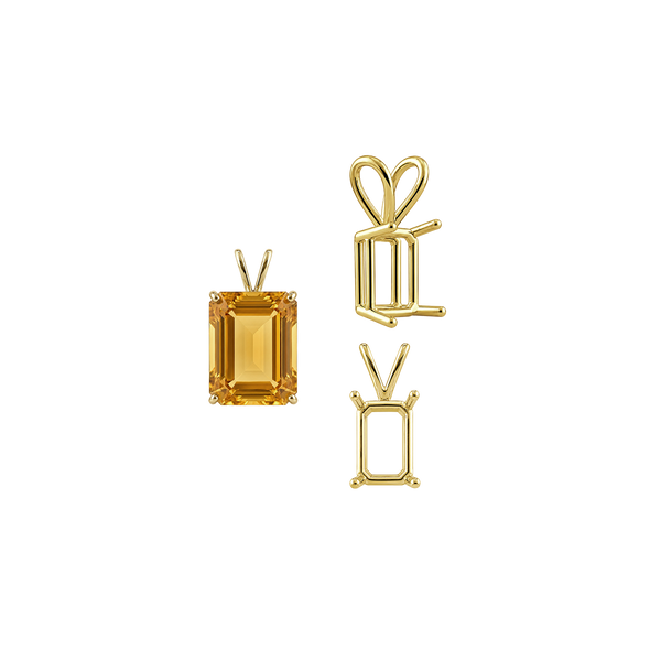 ITI NYC Emerald Shape Four Prong Double Wire Pendants in 14K Gold (4.00 x 3.00 mm - 30.00 x 20.00 mm)
