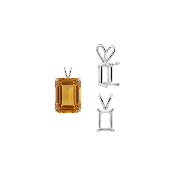 ITI NYC Emerald Shape Four Prong Double Wire Pendants in 14K Gold (4.00 x 3.00 mm - 30.00 x 20.00 mm)