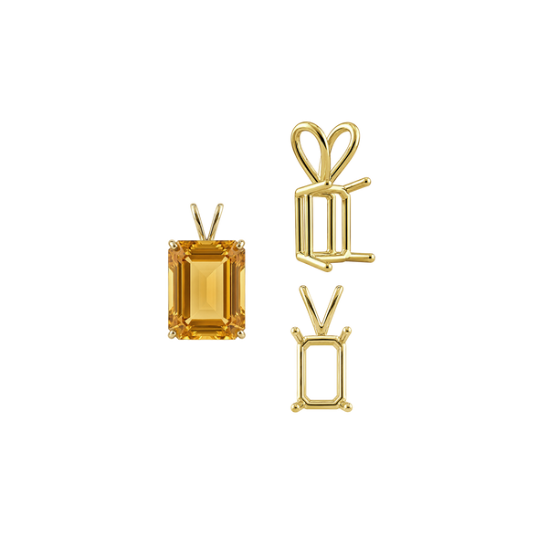 ITI NYC Emerald Shape Four Prong Double Wire Pendants in 14K Gold (4.00 x 3.00 mm - 30.00 x 20.00 mm)