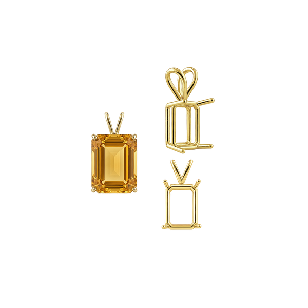 ITI NYC Emerald Shape Four Prong Double Wire Pendants in 14K Gold (4.00 x 3.00 mm - 30.00 x 20.00 mm)