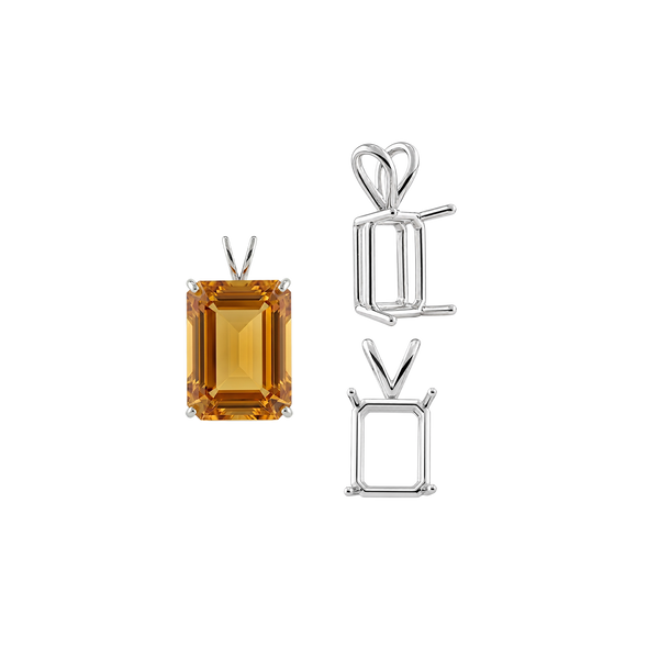 ITI NYC Emerald Shape Four Prong Double Wire Pendants in 14K Gold (4.00 x 3.00 mm - 30.00 x 20.00 mm)