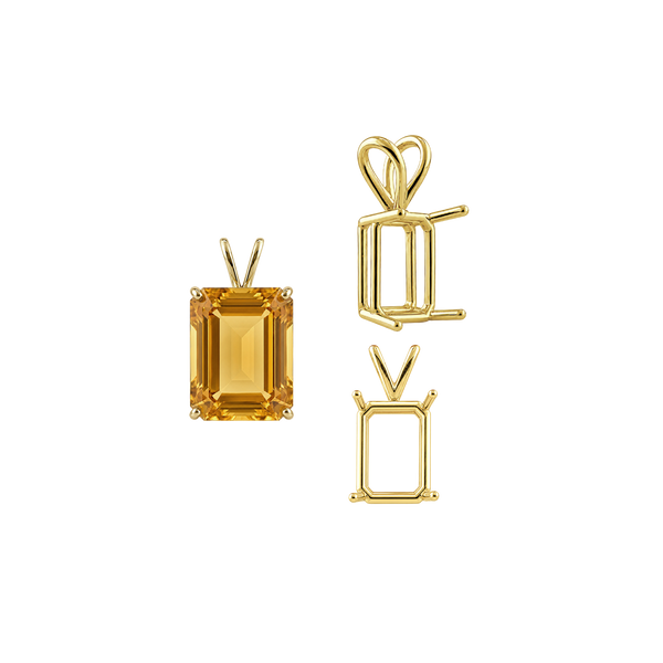 ITI NYC Emerald Shape Four Prong Double Wire Pendants in 14K Gold (4.00 x 3.00 mm - 30.00 x 20.00 mm)