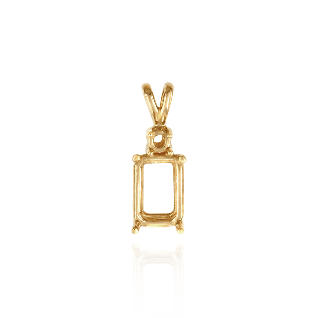 14K Gold ITI NYC Emerald Shape Four Prong Double Wire Heavy Pendants With 1 Accent in 14K Gold (3.50 x 2.60 mm - 14.00 x 11.50 mm)