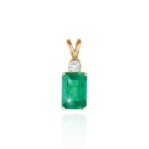 14K Gold ITI NYC Emerald Shape Four Prong Double Wire Heavy Pendants With 1 Accent in 14K Gold (3.50 x 2.60 mm - 14.00 x 11.50 mm)