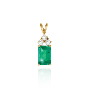 14K Gold ITI NYC Emerald Shape Four Prong Double Wire Heavy Pendants With 3 Accents in 14K Gold (3.50 x 2.60 mm - 14.00 x 11.25 mm)