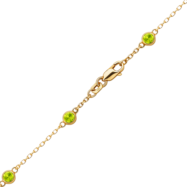 Finished Diamond by the Yard Cable Chain Bracelet in 14K Yellow Gold with Peridot Stones