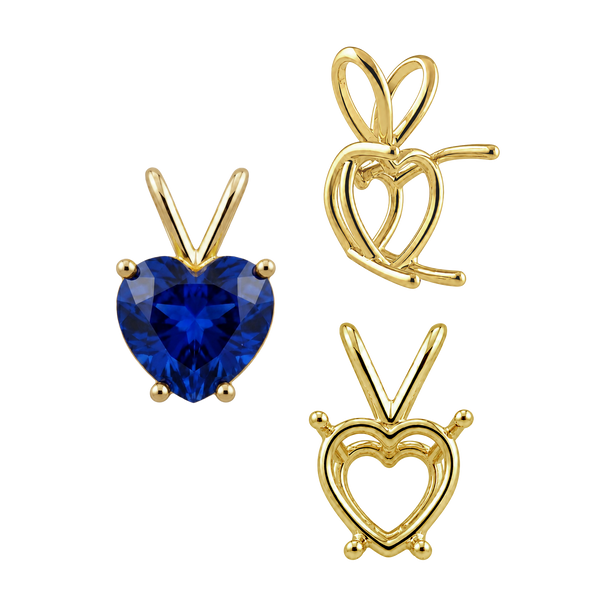 ITI NYC Heart Shape Four Prong Double Wire Pendants in 14K Gold (3.00 x 3.00 mm - 10.00 x 8.00 mm)