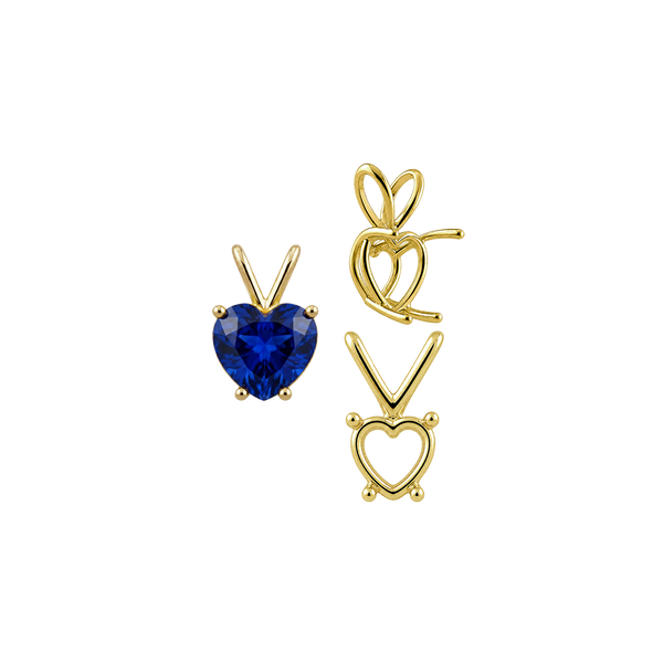 ITI NYC Heart Shape Four Prong Double Wire Pendants in 14K Gold (3.00 x 3.00 mm - 10.00 x 8.00 mm)