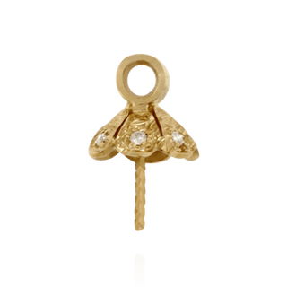 ITI NYC Pearl Cap Dangle Drops with Diamonds (7.00 mm Cup)