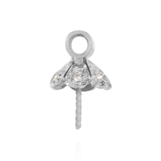 ITI NYC Pearl Cap Dangle Drops with Diamonds (7.00 mm Cup)